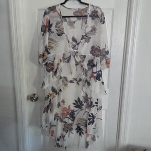 Fashion Nova Tie Front ruffle Cardigan Duster L EUC Worn  once